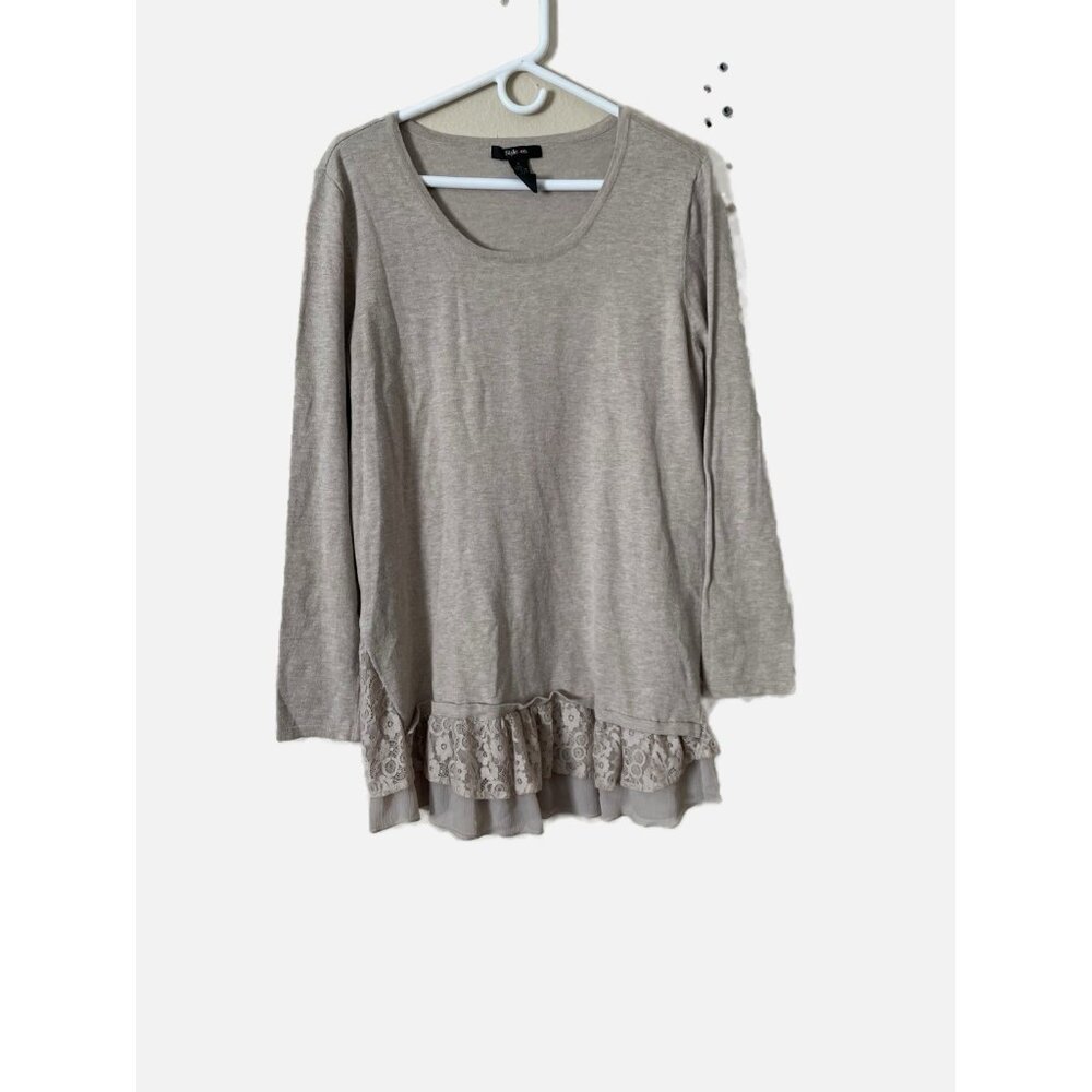 Style & Co Women Grey Scoop Neck  Long Sleeve Pullover Top Size L. Pre- Owned.